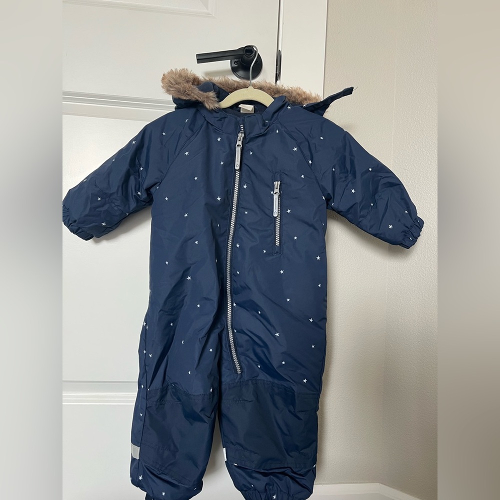H&M Dark Blue Snowsuit with Fur Trim